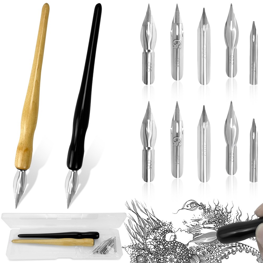 만화용 딥펜 세트 125mm 캘리그라피 펜, 이탤릭 캘리그라피 딥펜, 만화 만화용 펜 세트, 아티스트용 펜촉 드로잉 펜,필기,그림,스케치용 2-in-1 드로잉 펜 홀더(2가지 색상 11,290원