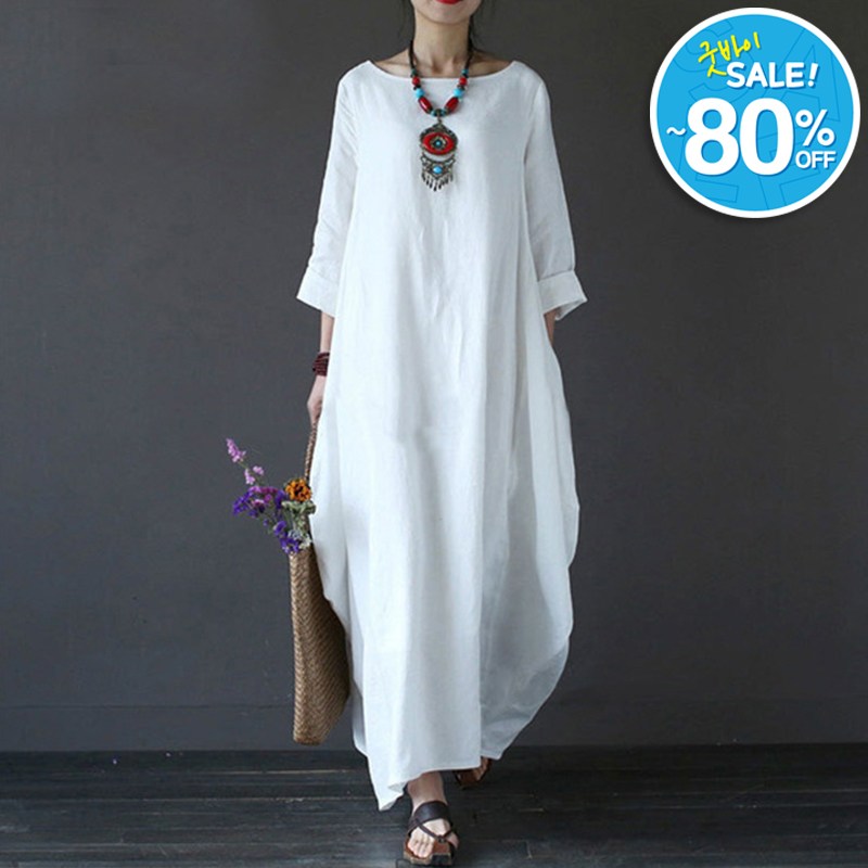 퀸앤조이 미녀77 내추럴 셔링 린넨 오버핏 맥시 롱원피스 18,800원