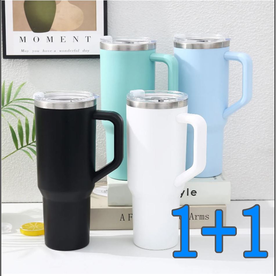 블루엠 1+1 보냉병 텀블러 1.18리터 스텐 텀블러+빨대 포함 손잡이 동일색상 2개, 2개, 1.18ml, 화이트 22,500원