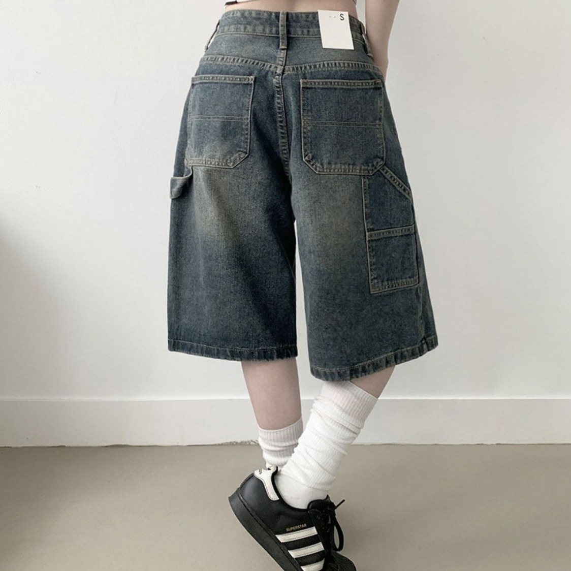 부기샵 패시 캣워싱 사이드 카펜더 데님 와이드 버뮤다 팬츠 26,800원