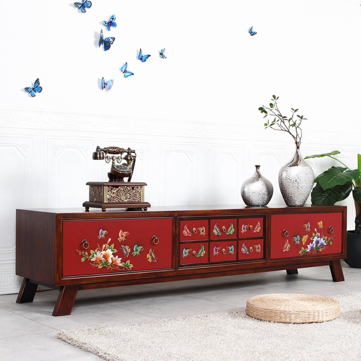 다한수제고가구 오동 나비 원목 거실장 세트 (레드), 세트 990,000원
