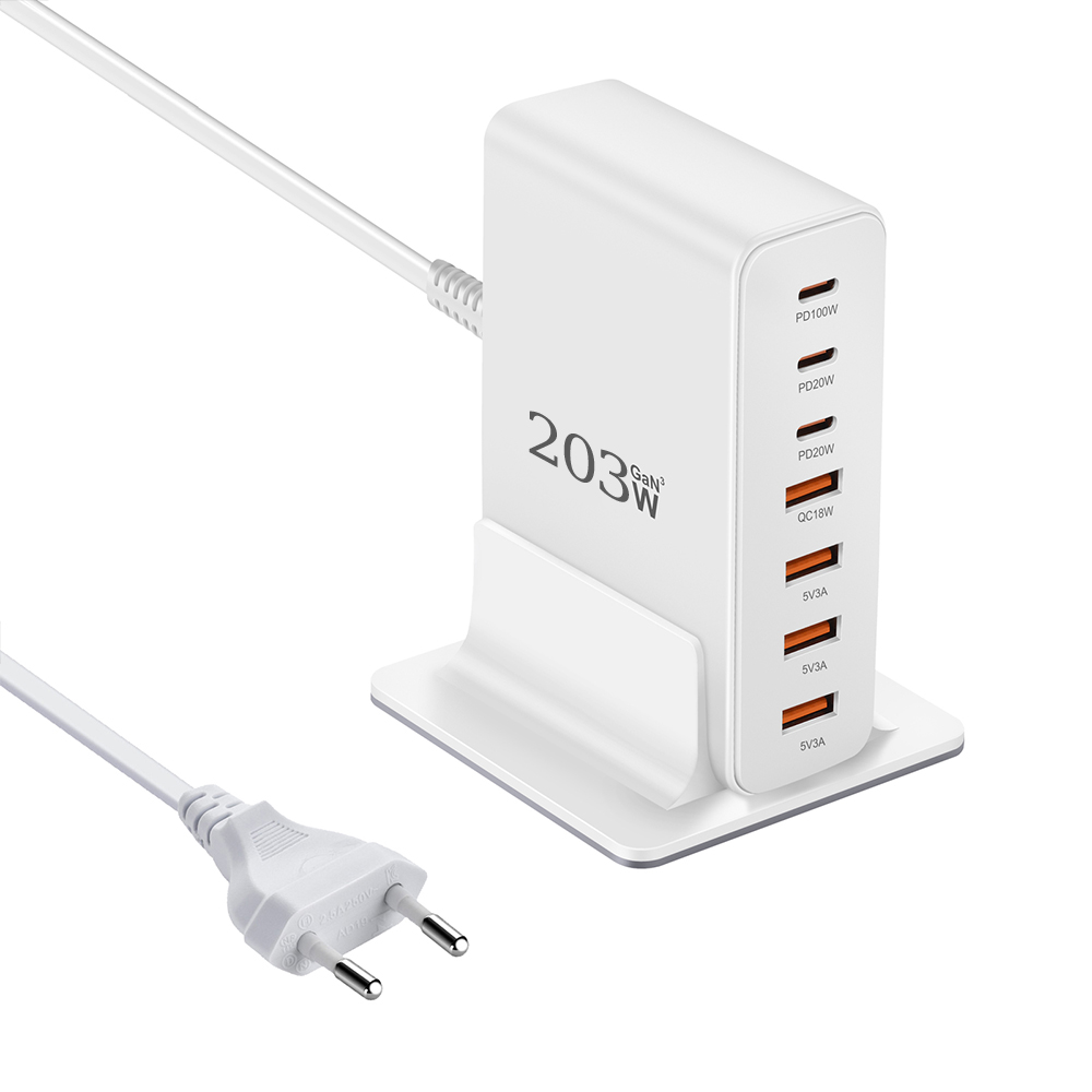 ZOZOFO 7포트 전면 업그레이드!!!GaN 203W LED 디스플레이 4C3A 멀티 장치 고속 충전 스테이션 C타입 PD3.0 PPS 초고속 멀티충전기+전용 거치대 세트 29,900원