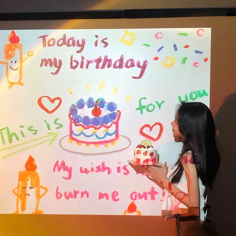 FOOI 오늘의주인공 생일 파티 배경 미니빔 프로젝터 필름 홈파티 포토존 축하 조명, 1개, 스마일 HBD 2,800원