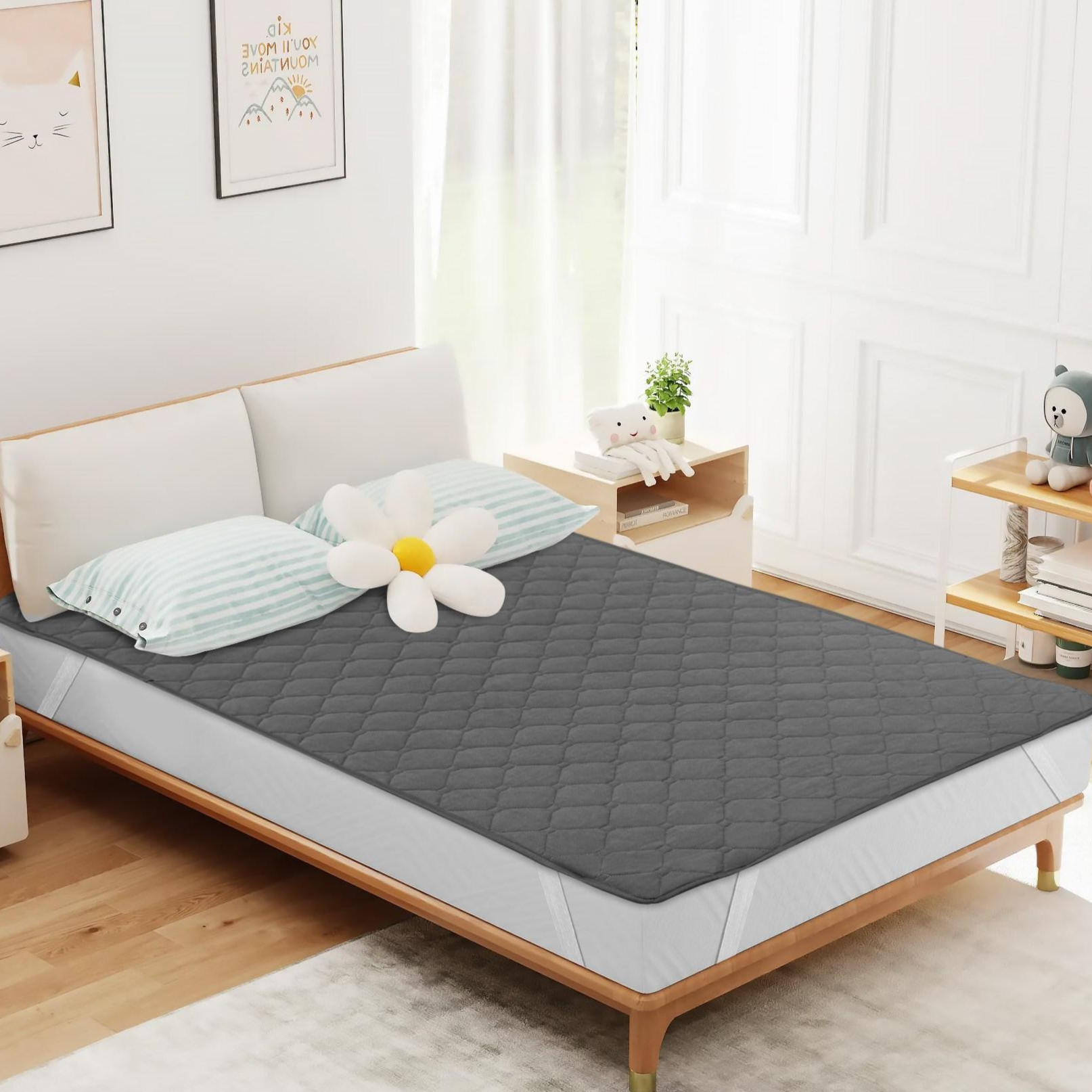 사계절 부드럽고 침대패드 고정밴드 항균 알러지케어 슈퍼싱글 퀸 킹, 다크 그레이 21,900원