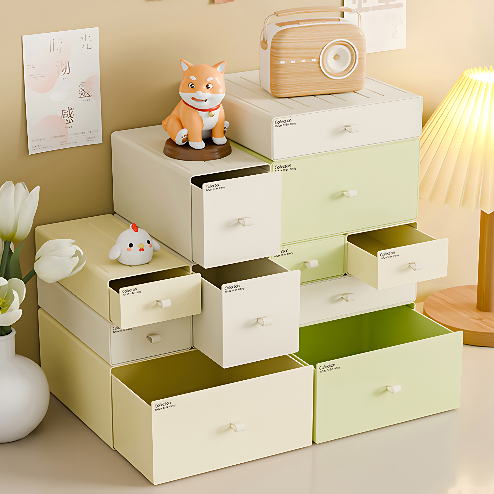 무타공마켓 안정적인 적층설계 파스텔 모듈 책상 정리함, 낮은 중형, 라임그린 7,500원