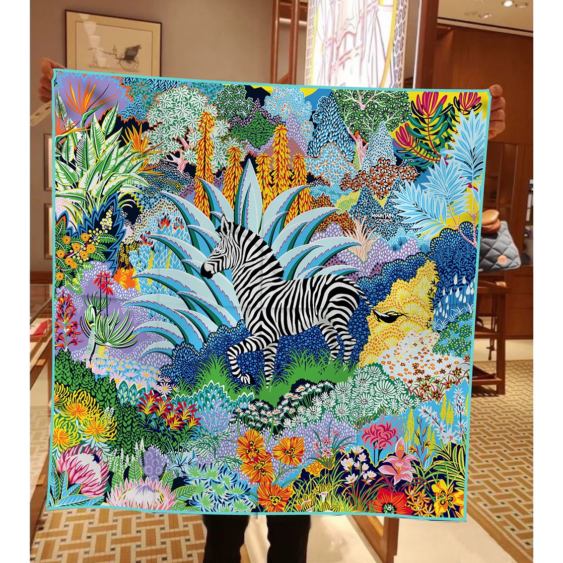 Varleaer 트윌 스퀘어 스카프 명품 디자이너 가방 반다나 정확한 밑단 숄 머리 장식 스카프 다재다능한 90*90cm 발렌타인데이 선물 여성 여름 액세서리 마운틴 지브라 14,000원