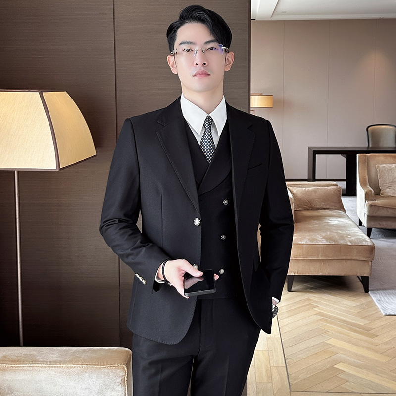 Enyofe 남성용 투버튼 캐주얼 쓰리피스 사계절 정장세트   재킷+조끼+바지 면접 기획 남자수트 3피스 춘추복   결혼식 하객 남성 슈트 (3컬러) 108,070원