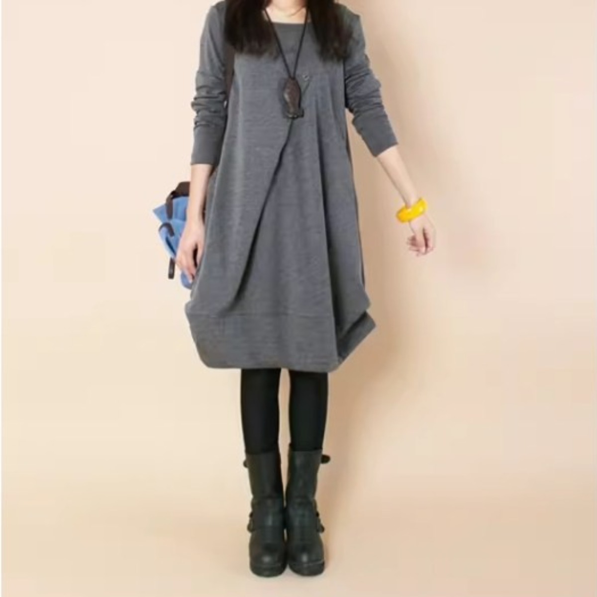 초특가세일 로미홀리 빅사이즈 가을겨울 주름 라운드넥 긴팔 원피스 107 28,000원