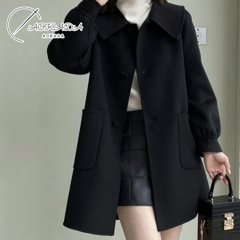 AOKADA 여성 간절기 하트 단추 빅 포켓 반코트 미디 모직 코트 29,000원
