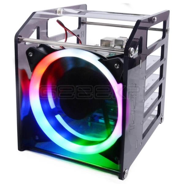GeeekPi 라즈베리 파이 4B 3B  젯슨 나노 랙 타워 4 층 아크릴 클러스터 케이스 대형 냉각 팬 LED RGB 조명 65,200원