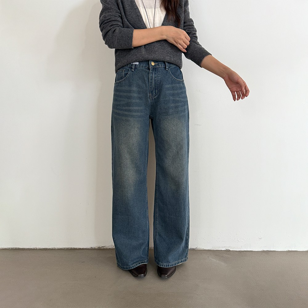 에미올 빈티지 세미 하이웨이스트 와이드 밴딩 레그 데님팬츠 EPJN002 64,900원