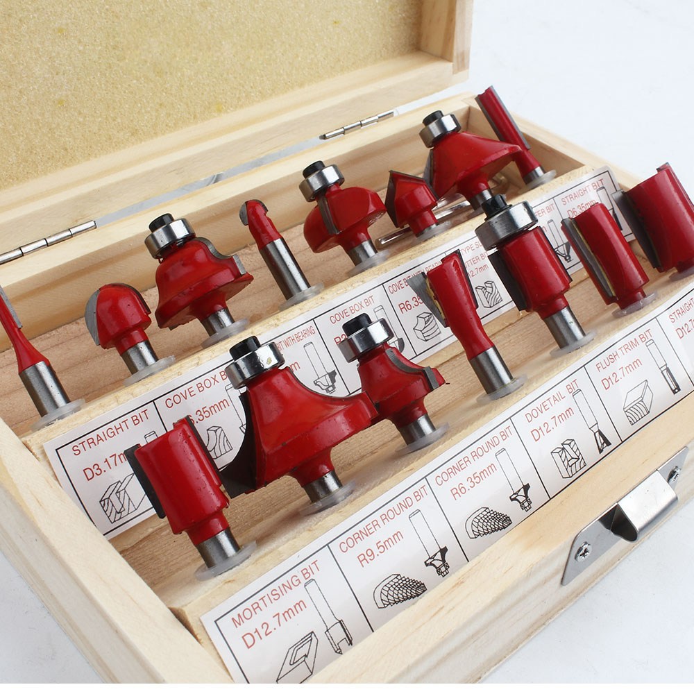 6.35mm생크 15pcs 트리머비트세트 루터날 YT-TB615 목공용 홈파기 각끌 어거비트, 1개 22,800원