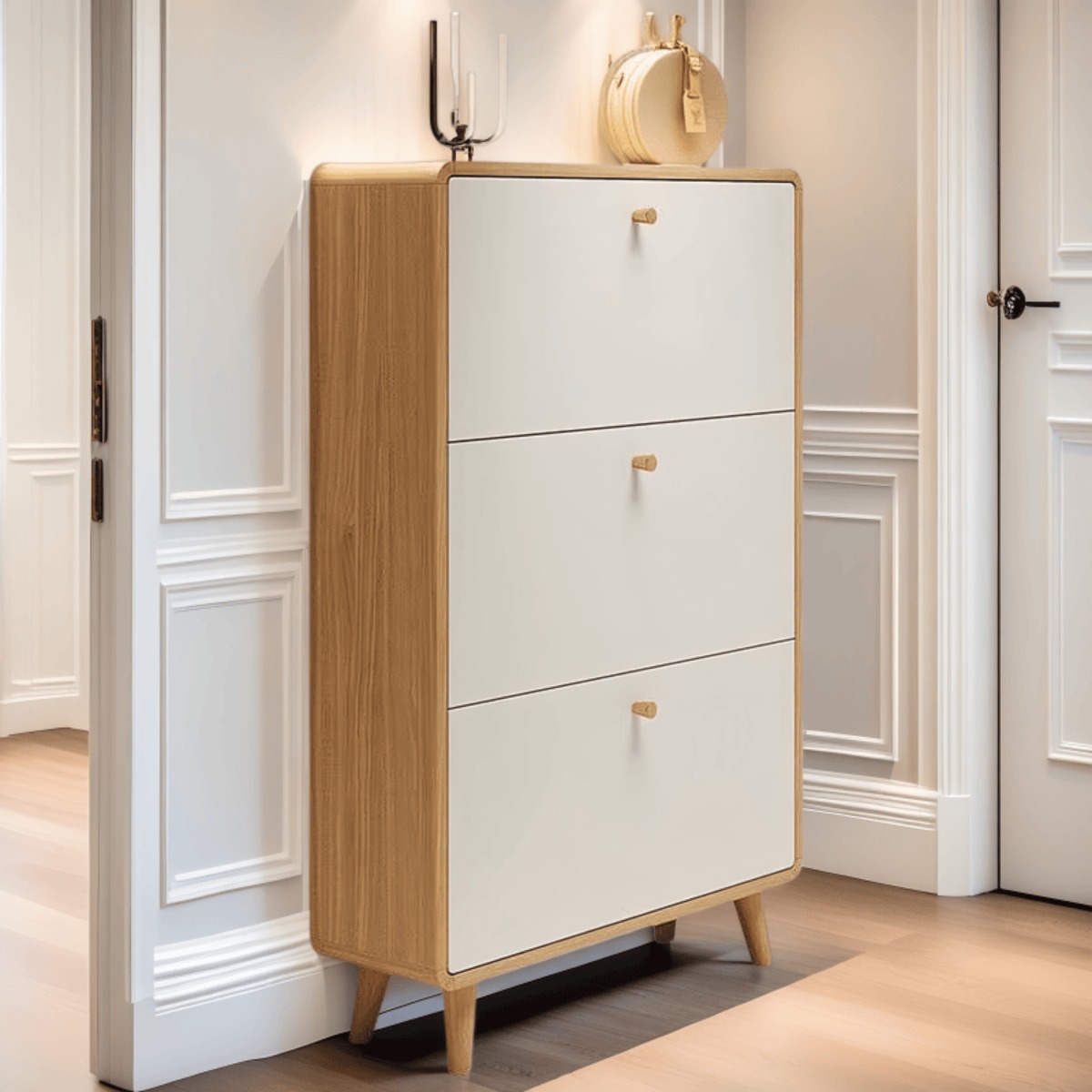 (무료 설치) 슬림 신발장 현관 신발장 신발수납정리대 폴딩형 미니신발장 XG-520A, 3단, 원목+화이트-50*24*120CM 295,000원