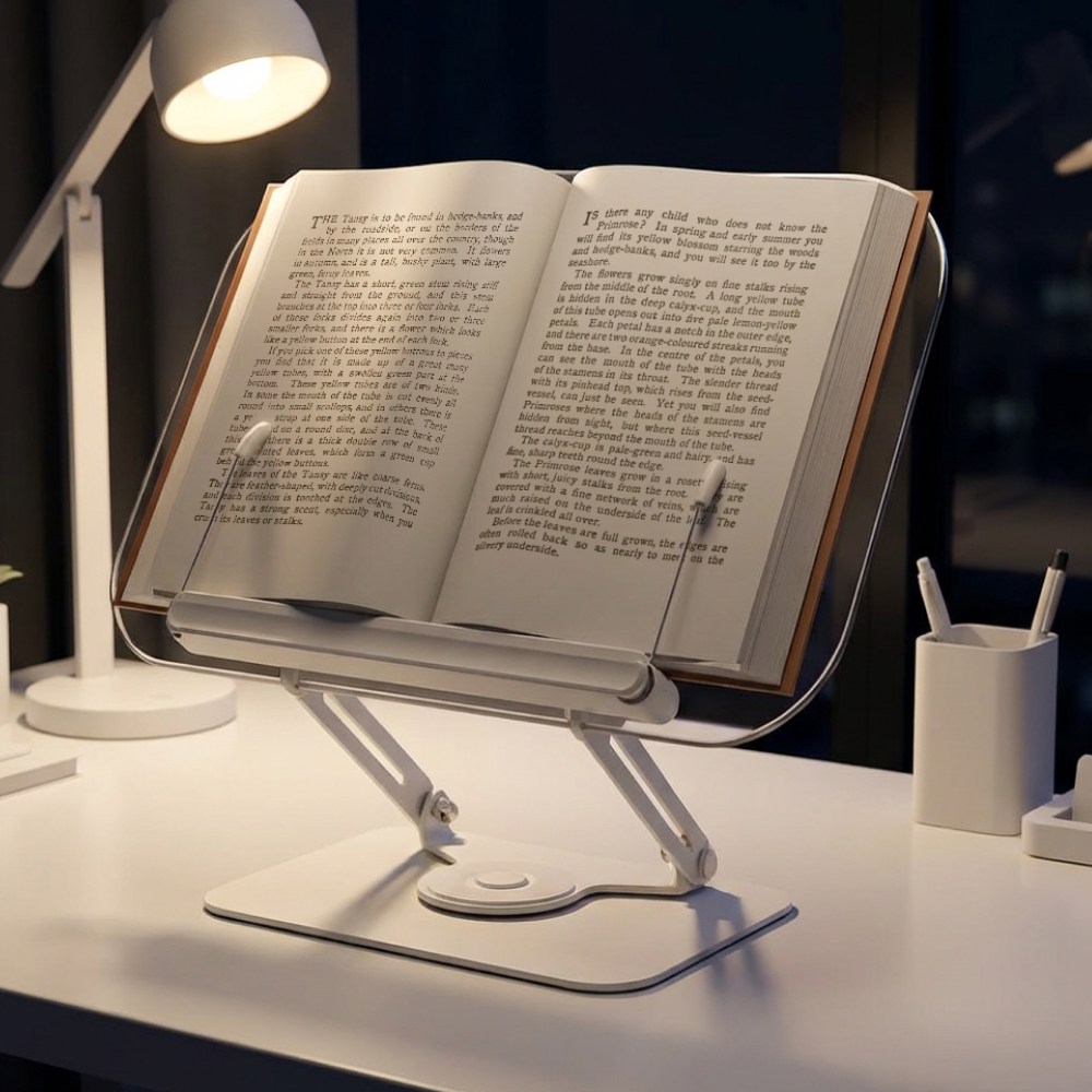 [고급 개별 포장박스] NIVORY 다용도 투명 독서대 높이 각도 조절 접이식 360도 회전 거치대, 화이트 28,900원