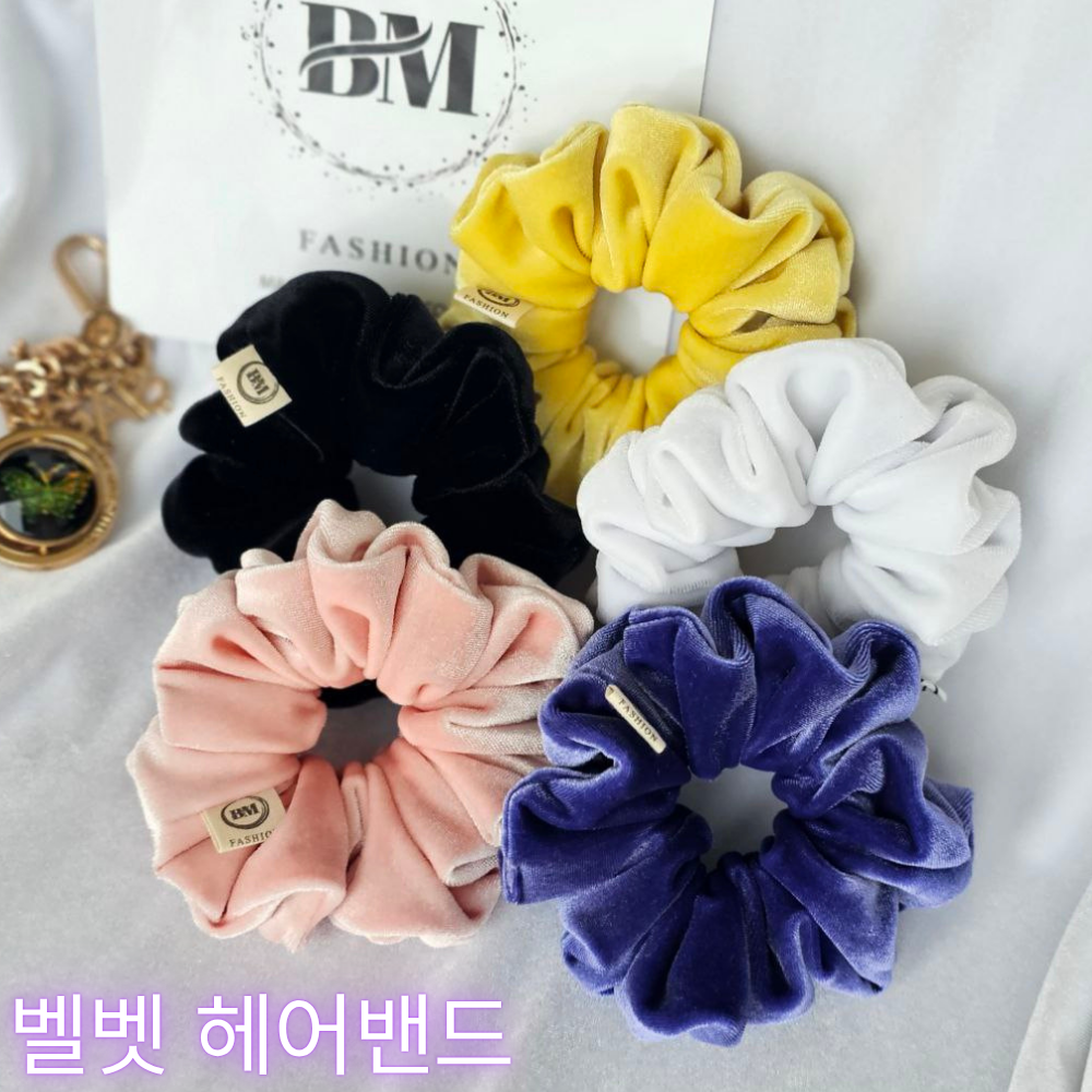 BM [핸드메이드] 벨벳 곱창밴드 머리끈 5종 세트수면용 머리손상 최소화 부드러운 착용감 12,990원