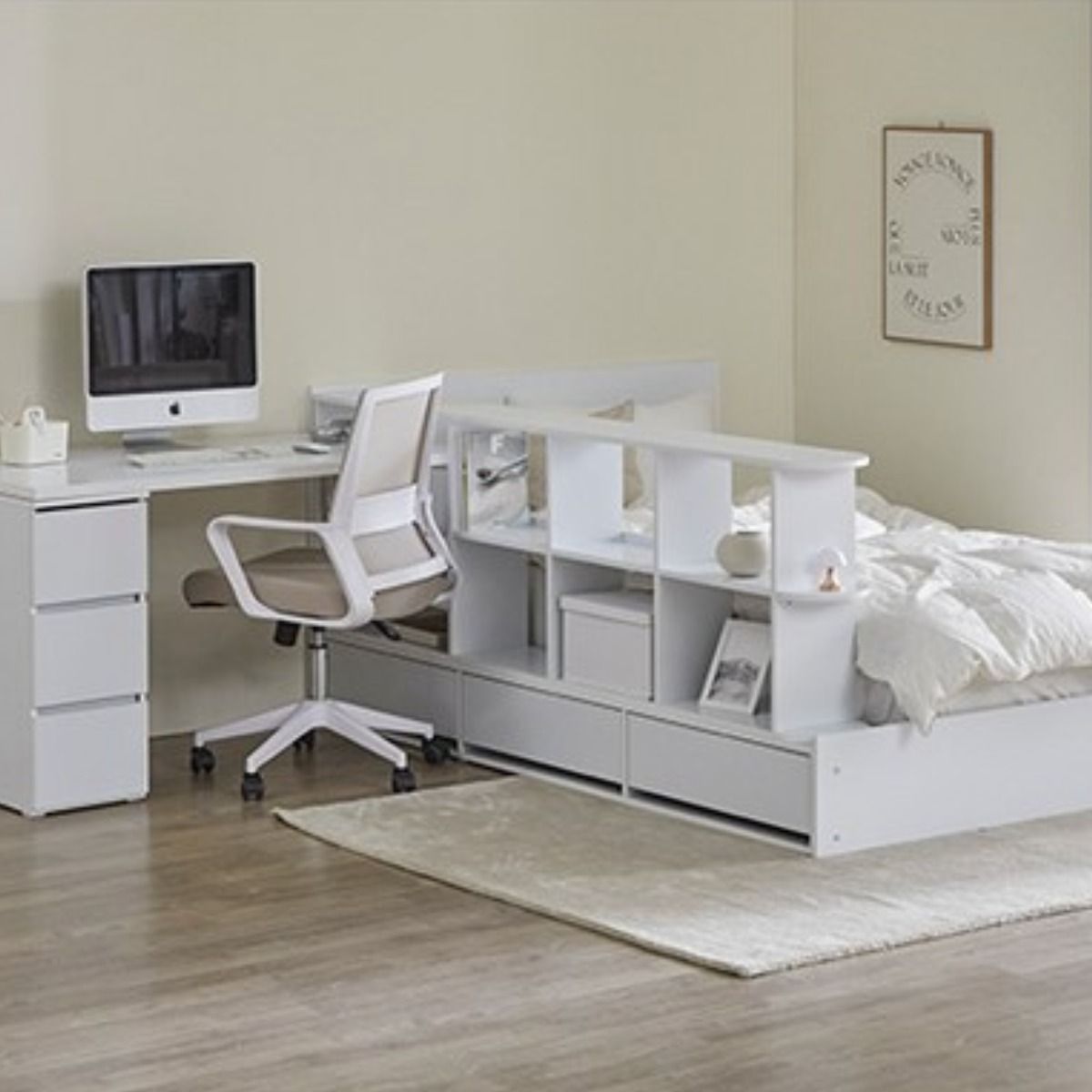 [리뷰이벤트] 파로마 큐브B 책상 책장선반 파티션 수납침대 학생침대 풀세트 SS 40T라텍폼스매트, 화이트 659,000원