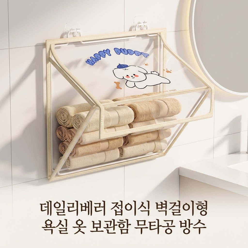 데일리베러 접이식 벽걸이형 욕실 옷 보관함 무타공 방수, 베이지, 1개 15,800원