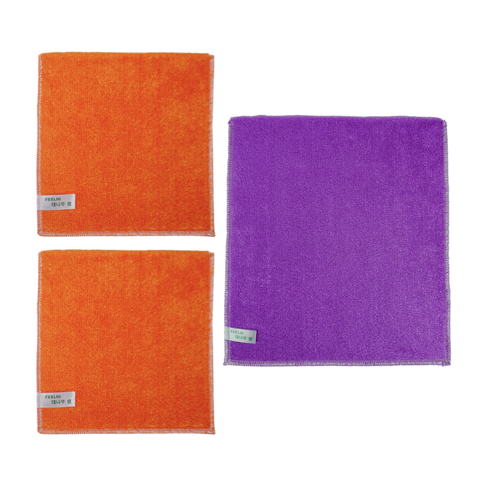 필하이 세제가 필요없는 천연향균 대나무셀 행주 수세미, 혼합(오렌지2개, 퍼플1개) 3개, 1세트 14,000원