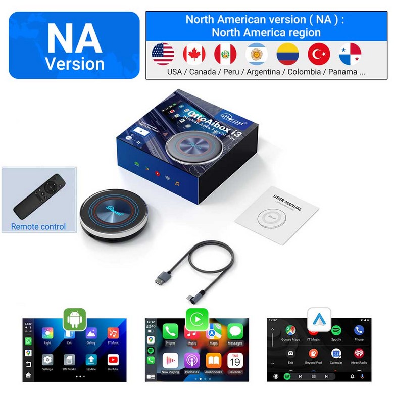 Ottocast i3 안드로이드 자동 AI TV 박스 무선 CarPlay 자동차 액세서리 비디오 어댑터 안드로이드 13 QCM6 361,800원