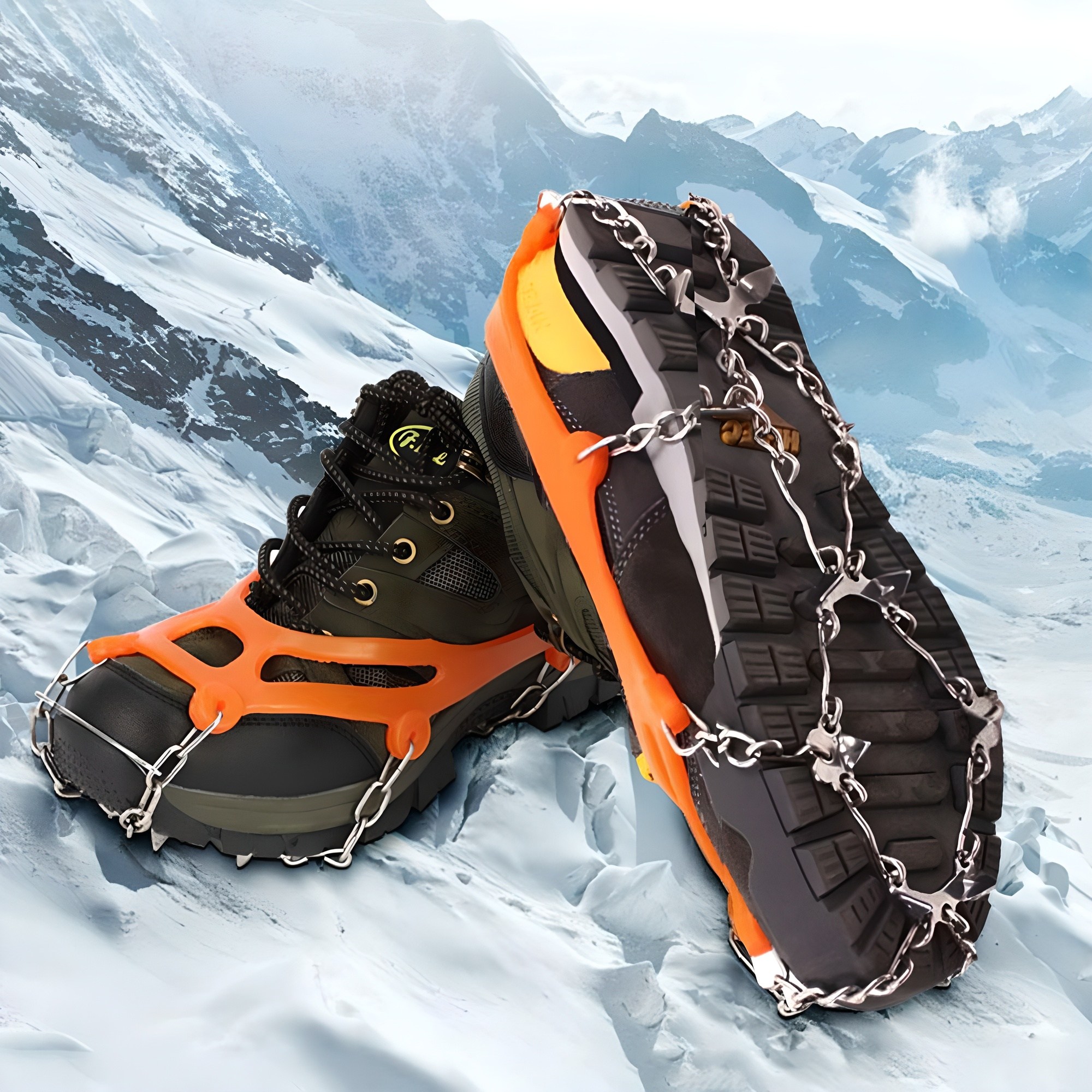 포그망 아이젠 휴대용 등산화 장비 빙판길 신발 운동화 체인, 오렌지 9,000원