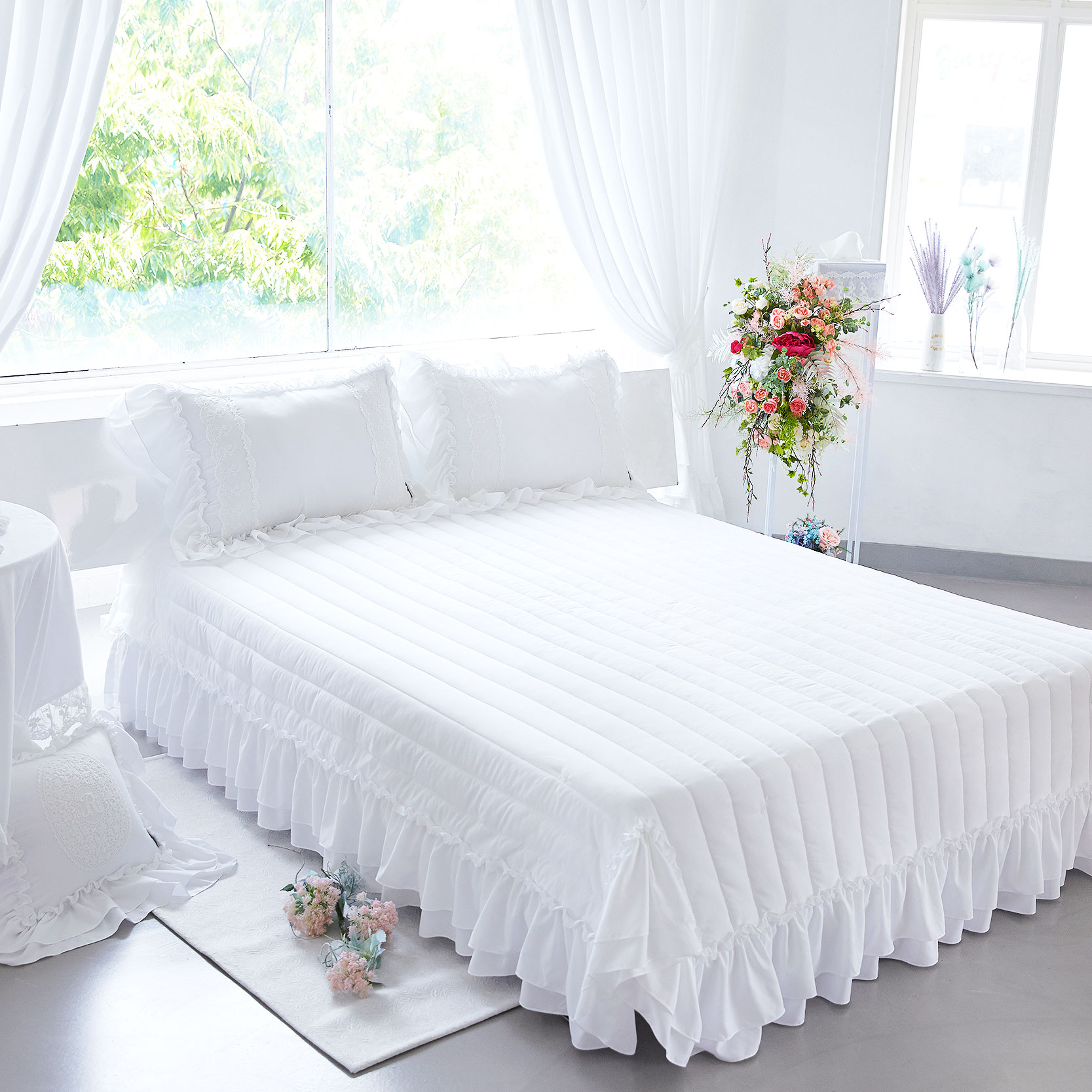 류금숙 프렌치 가든 실키 워싱 누비프릴 스프레드 침대 커버 81,880원