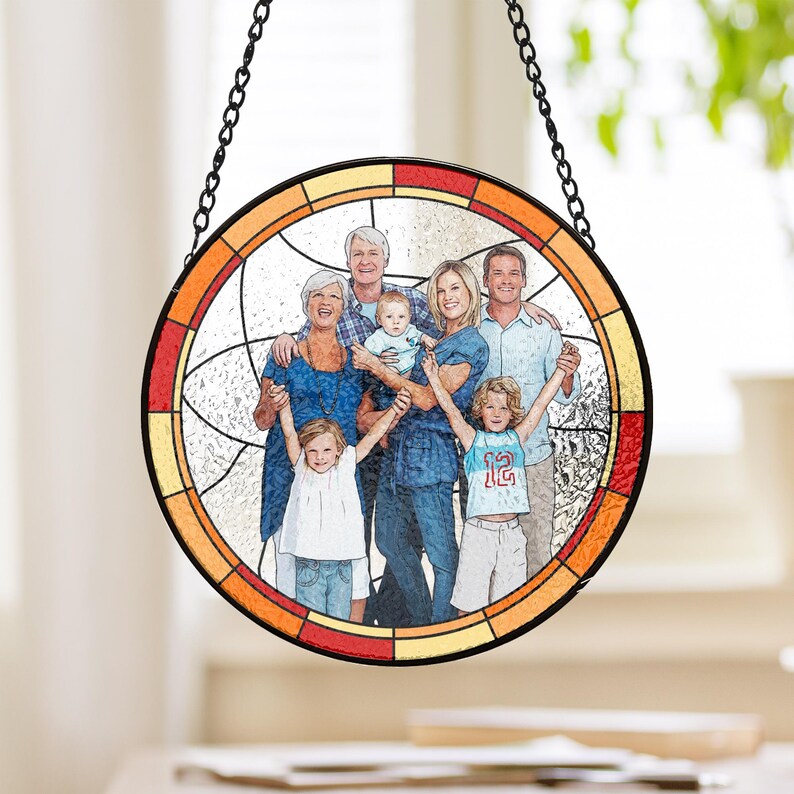 가족 사진 커스텀 스테인드글라스 썬캐쳐 - 부모님&할머니,할아버니 맞춤 선물, 소중한 가족 기념 오너먼트, 인테리어 특별한 선물, 유리 43,900원
