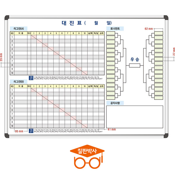 칠판박사 일반형 1200x900 스포츠점수판 대진표 도안칠판 화이트보드, 알루미늄 91,000원