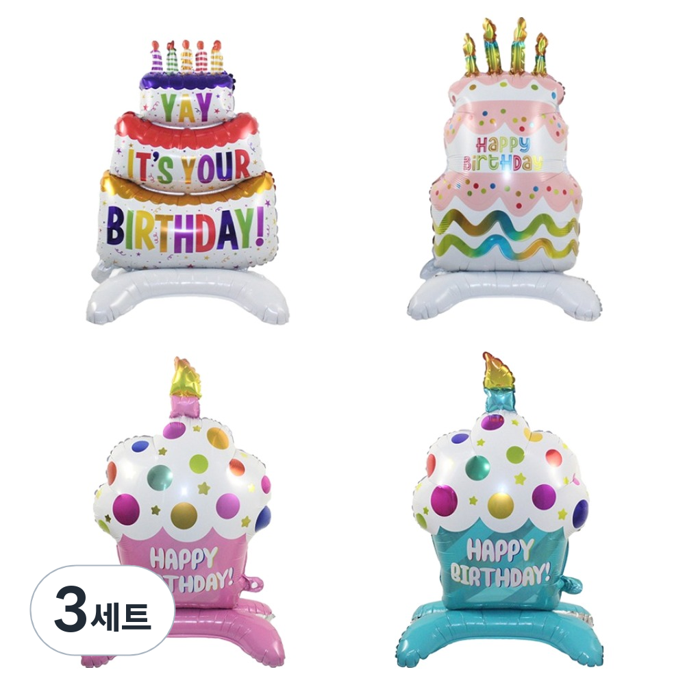 코히모 생일 파티 에어 벌룬 초대형 케이크 은박 풍선 4종 세트 5W0325, 3세트, 혼합색상 27,300원