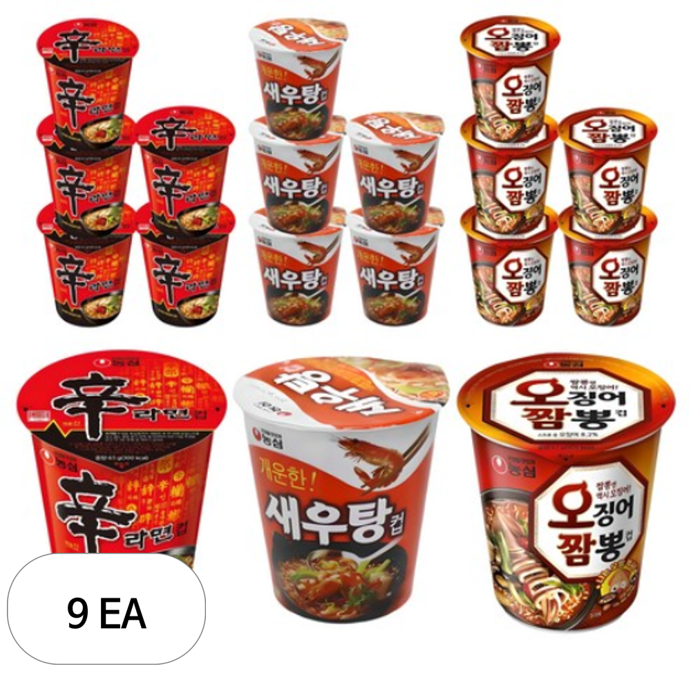 농심 신라면 컵 65g 6p + 오징어짬뽕 컵 67g 6p +새우탕 컵 67g 6p 224,880원