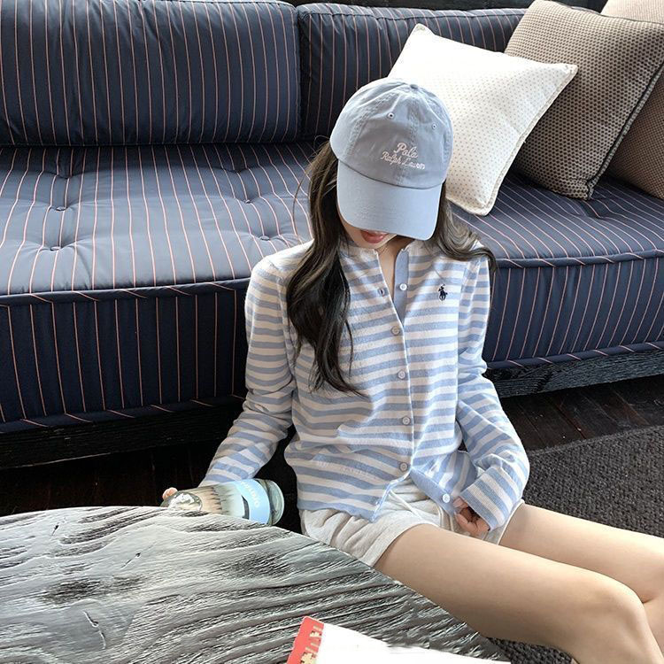 녕동 여성 스트라이프 자수 니트 카디건 라운드넥 캐주얼 봄가을 카디건 25,900원