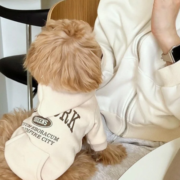 비비독 NEWYORK 기모후드티 강아지 패딩 올인원 하네스 겨울옷 기모안감, 베이지, 1개 9,900원