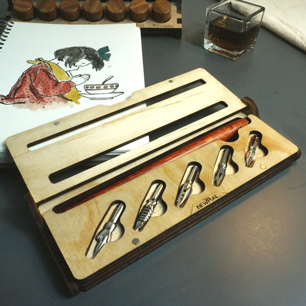 뉴멀 우드 초보자용 딥펜 세트 ( 펜케이스+펜대+펜촉 5종) 캘리그라피용 펜세트 14,000원