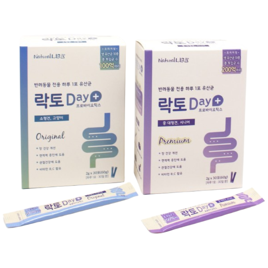 네츄럴랩 반려동물 유산균 네츄럴랩 락토데이 오리지널 100억/ 프리미엄 200억 30포 (고양이/소형/중대형견/시니어), 60g, 시니어, 1개 25,000원