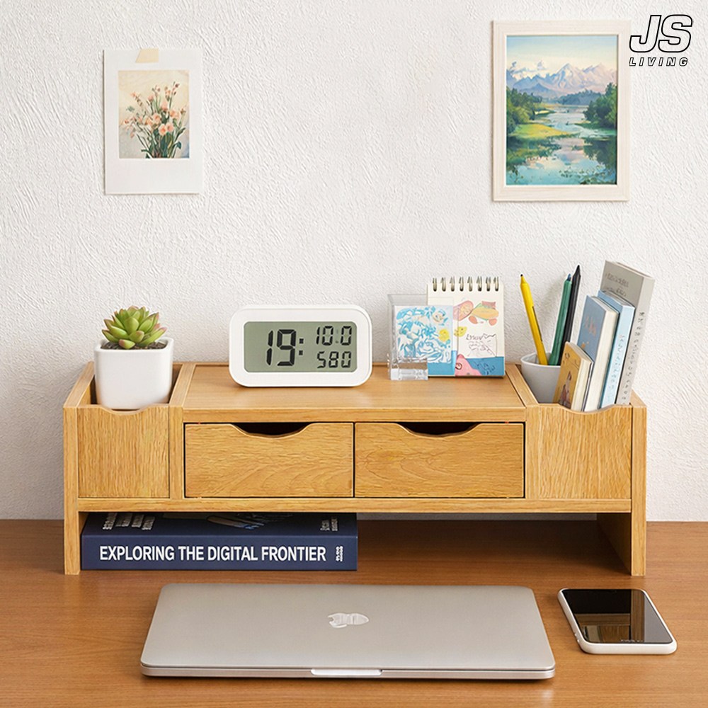 JS리빙 2단 서랍 책꽂이 선반 책상 데스크 칸막이 정리함 미니 정리 간이 나무 북앤드 책장 인테리어 수납 전면 북 스탠드 사무실 원목 책상위 수납장 EFN-04523&SJD041 19,800원