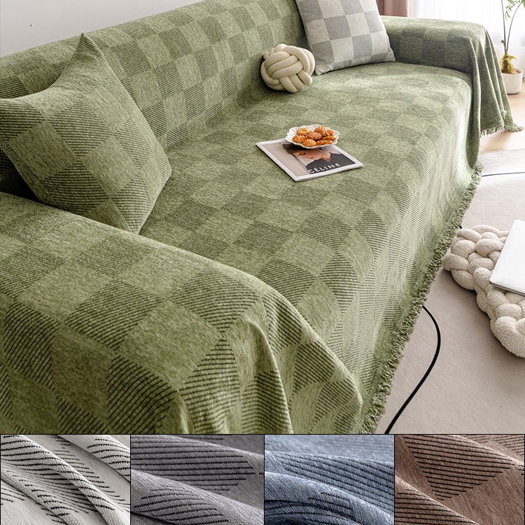 3인용 셰닐 소파 덮개 고양이 긁힘 방지 얼룩 방지 체크 보더 올커버 사계절 소파 커버 69,600원