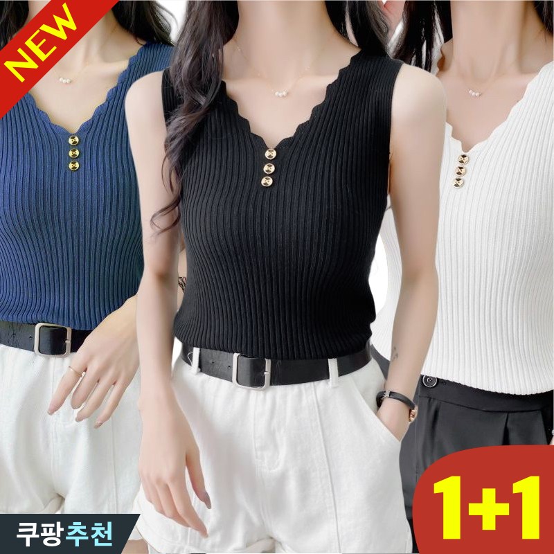 빅사이즈 1+1 여성 냉장고 브이넥 민소매 티셔츠 여름 편한 니트 이너 나시 티 끈 단추넥 기질 루즈핏 스트라이프 무지 스판 시원한 패션 캐주얼 단아한 기본티 5xl 6xl 티 16,900원