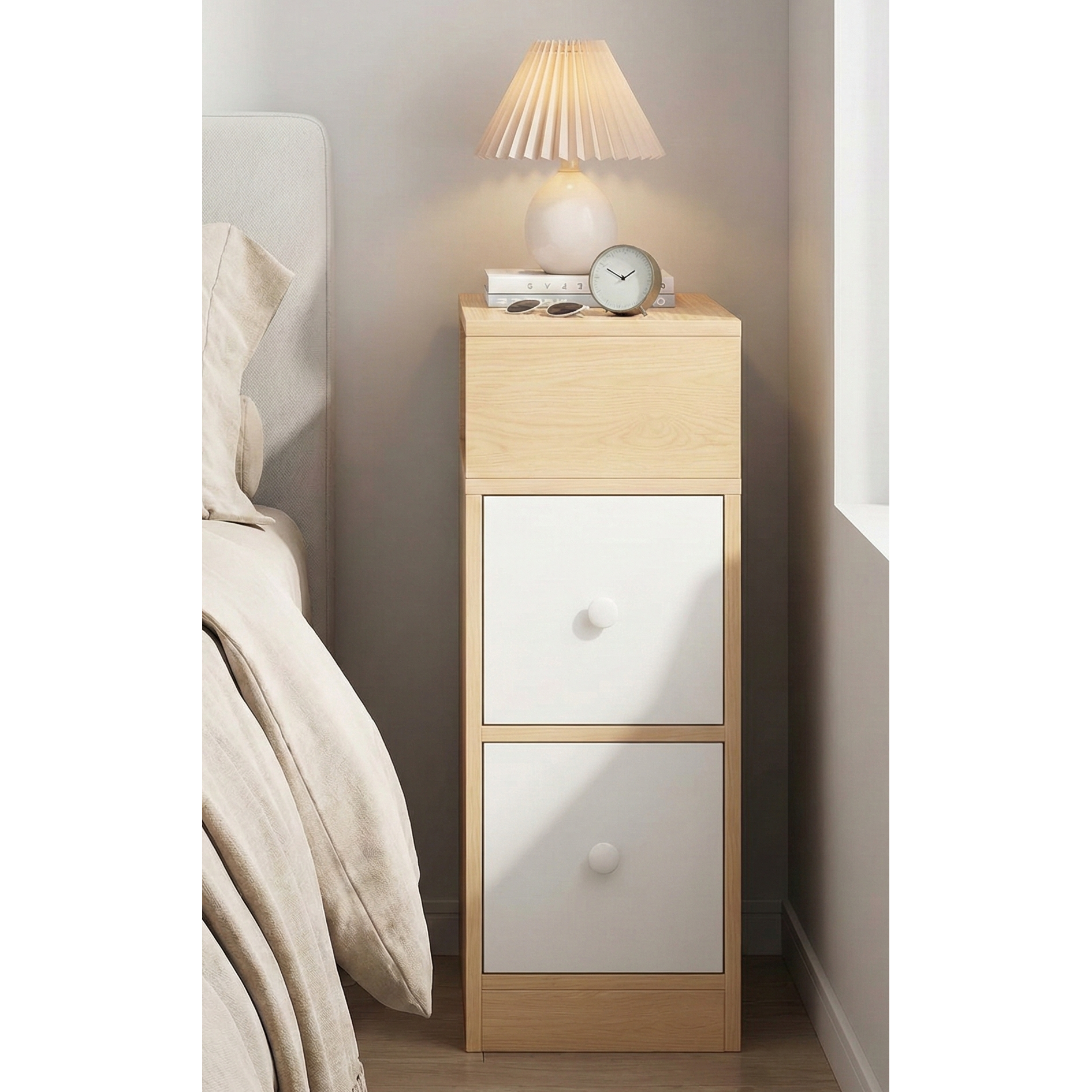 여울홈 침대 틈새 수납장 협탁 사이드테이블 슬림 2단 다용도, 원목 26,800원
