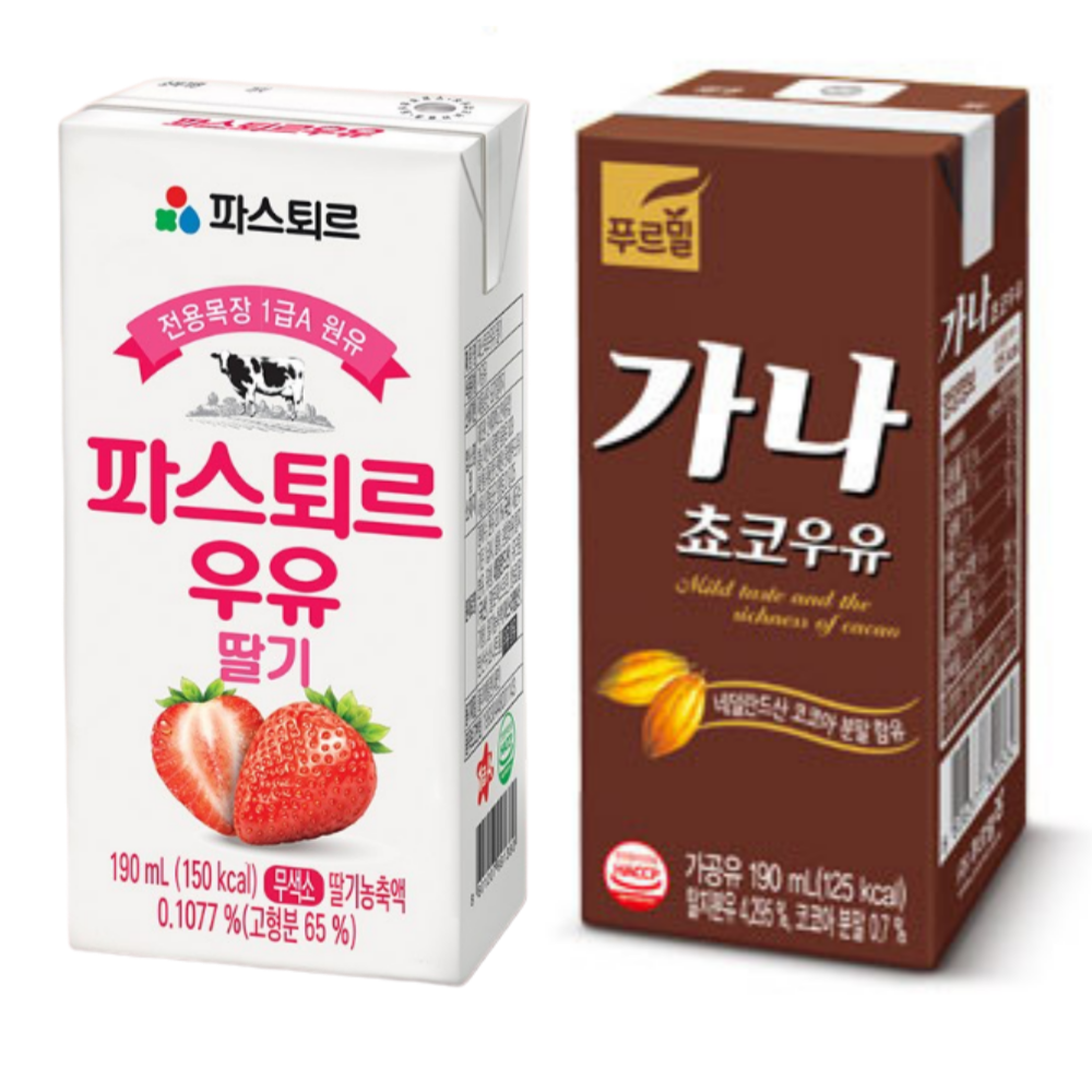 인기우유 혼합구성 파스퇴르 딸기우유12 푸르밀 가나초코12 20,400원