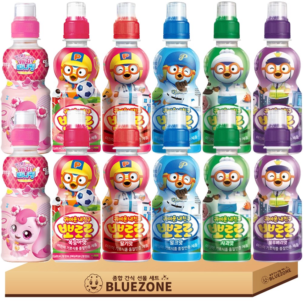 [블루존] 뽀로로 티니핑 어린이 음료 선물세트 뽀로로 밀크2 복숭아2 딸기2 사과2 블루베리2 티니핑딸기2, 12개, 200ml 16,700원