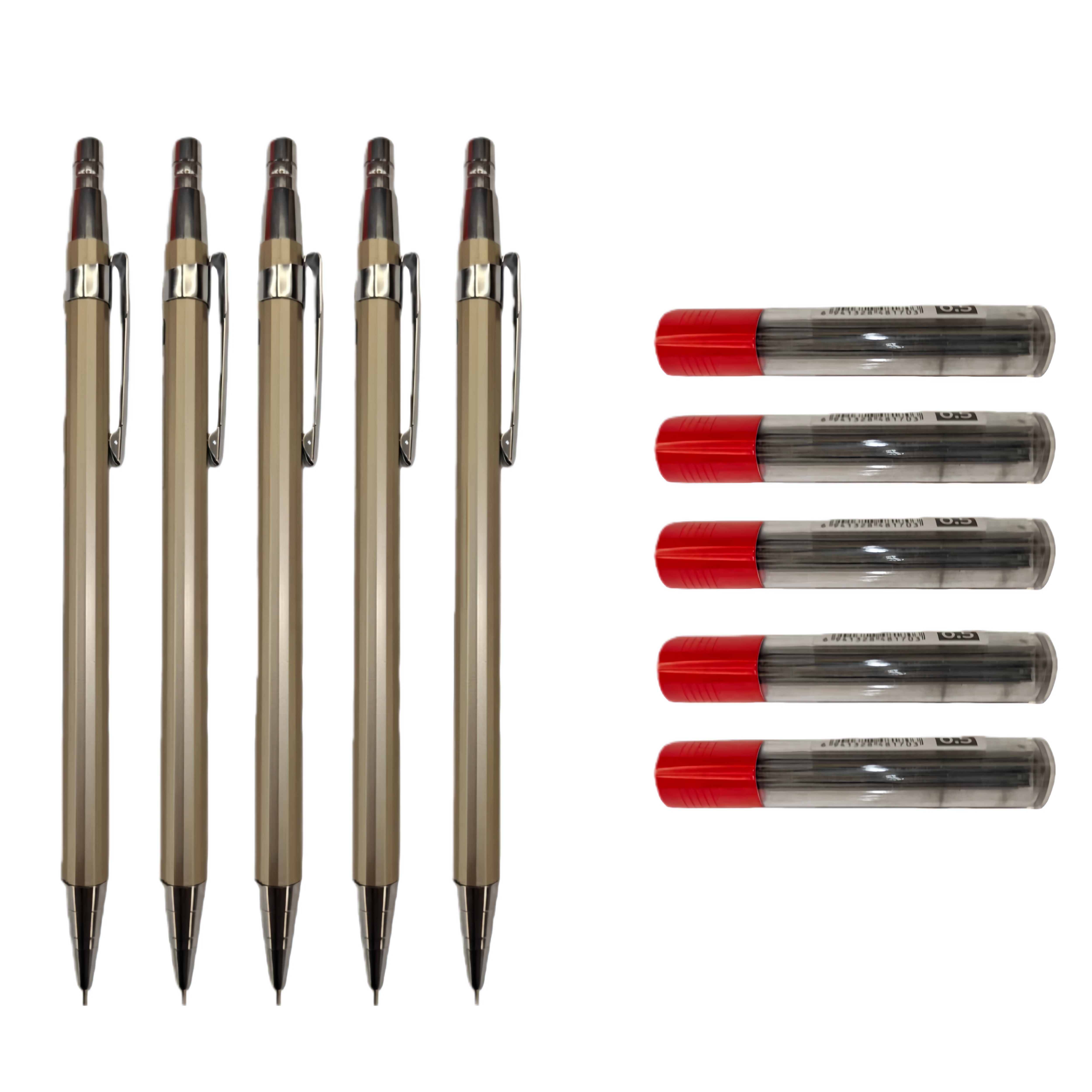 0.5mm 자동샤프 5자루 2B 0.5mm 샤프심 20개입 5통 문구세트 총10개, 1세트, 골드 15,900원