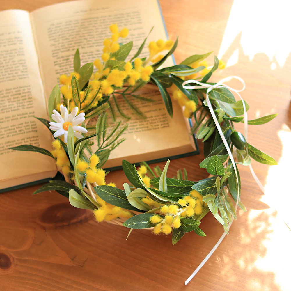 센트바스켓 네추럴 리스 가랜드 행잉 미모사 라운드 리스 20cm, 혼합색상 20,010원