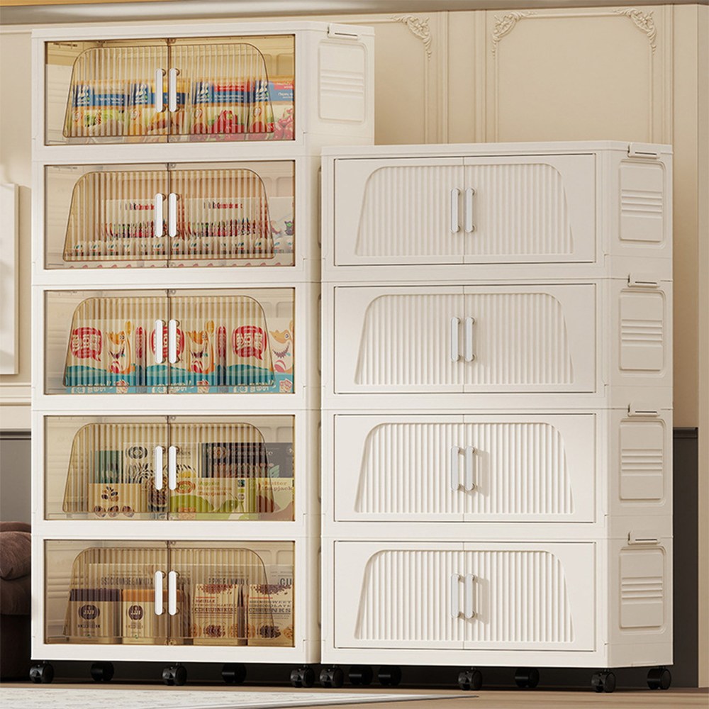 BOXIFY 대용량 폴딩 수납장 무설치 이동식 접이식 옷장 플라스틱 양문형 바퀴형 정리함, 아이보리 클리어 1단 19,700원