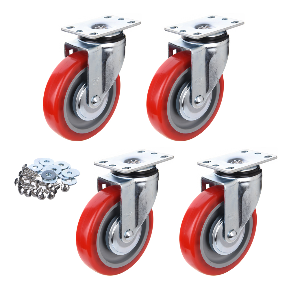티렉스캐스터 회전 우레탄 캐스터 바퀴 레드 125mm P505S-2 4p + 와샤 + 십자볼트, 1세트 25,300원