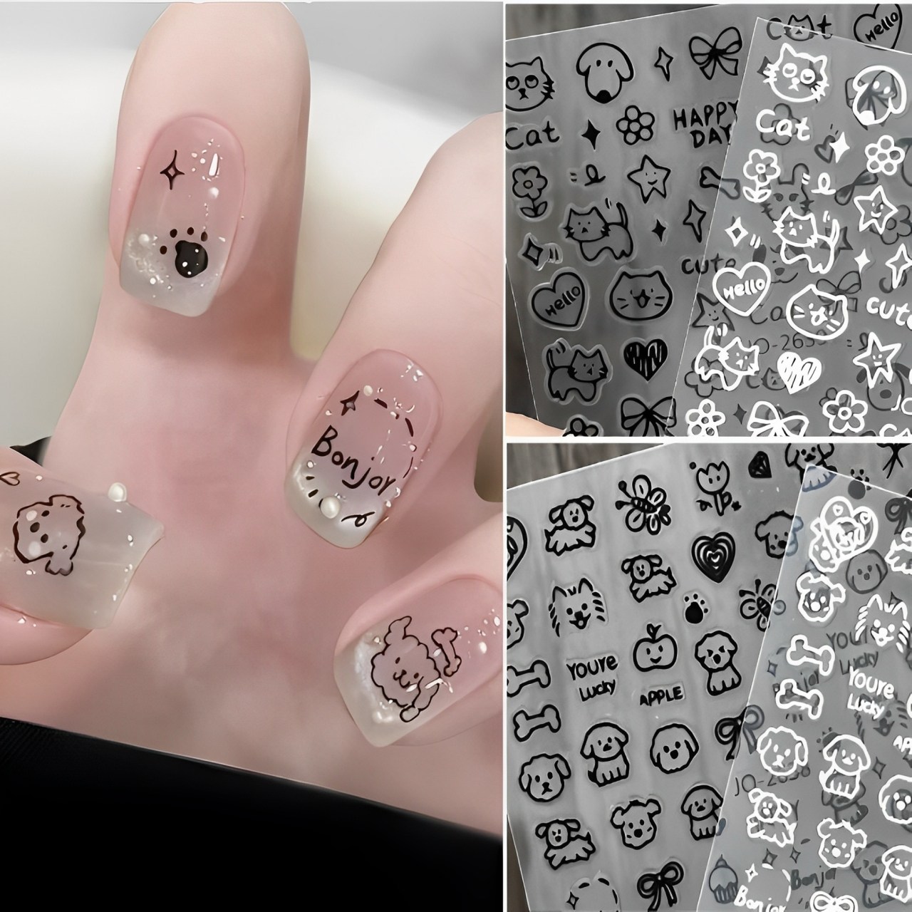 웨젼 네일 스티커 고양이 강아지 도안 데코 4종 세트 8,200원