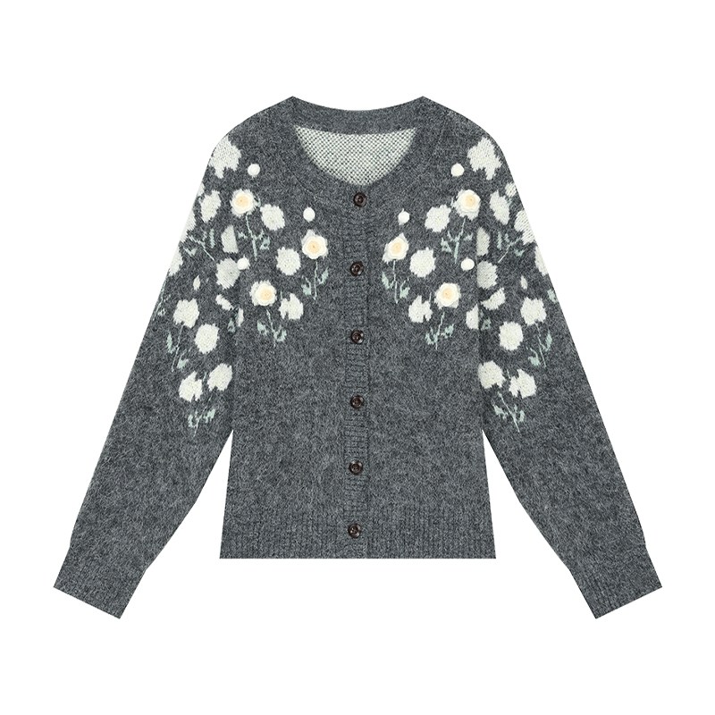 ELFSACK 여성 꽃 자수 포인트 오버핏 풀오버 니트 가을 겨울 두꺼운 루즈핏 꽃무늬 니트 스웨터  코디 핏이 여유 있습니다 69,560원