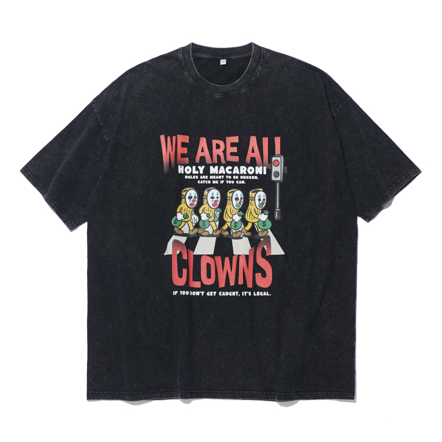 홀리마카로니 남녀공용 clowns 피그먼트 오버핏 프린팅 빅사이즈 티셔츠 32,800원