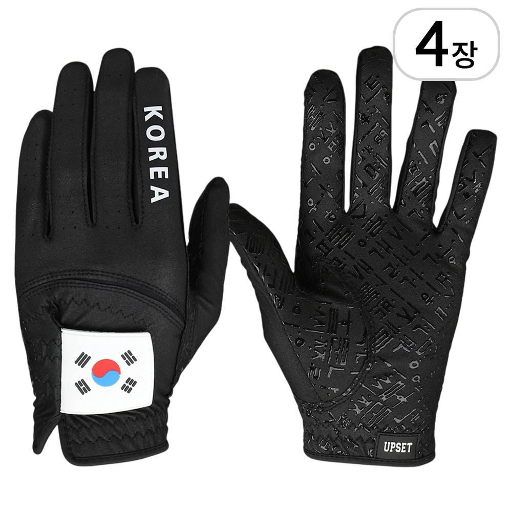 업셋 국가대표 태극기 훈민정음 논슬립 골프장갑, 블랙, 4개, 현재가 24,500원