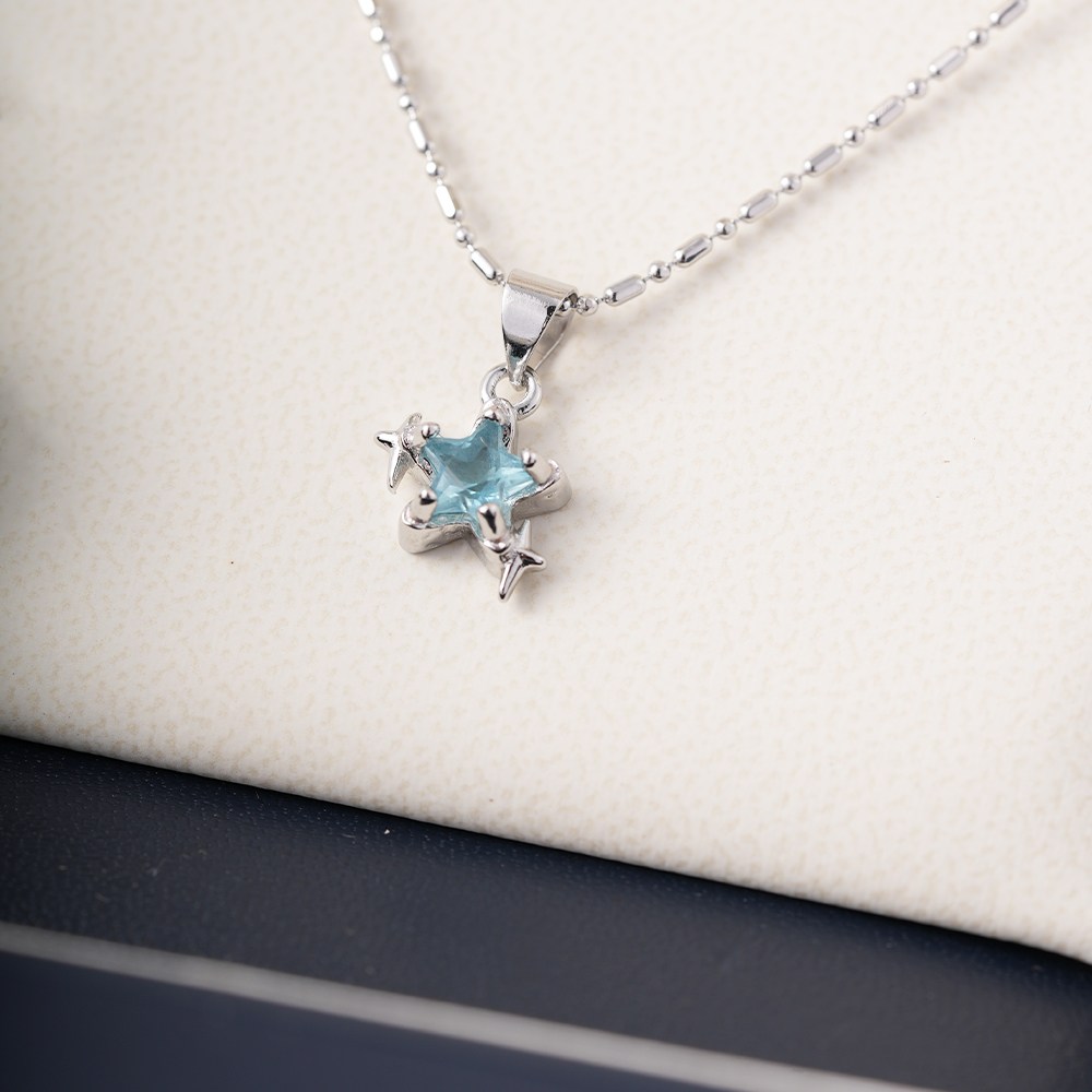 오누이디스플레이 미니멀 심플 스몰팬던트 블루 별 체인 은목걸이 38,500원