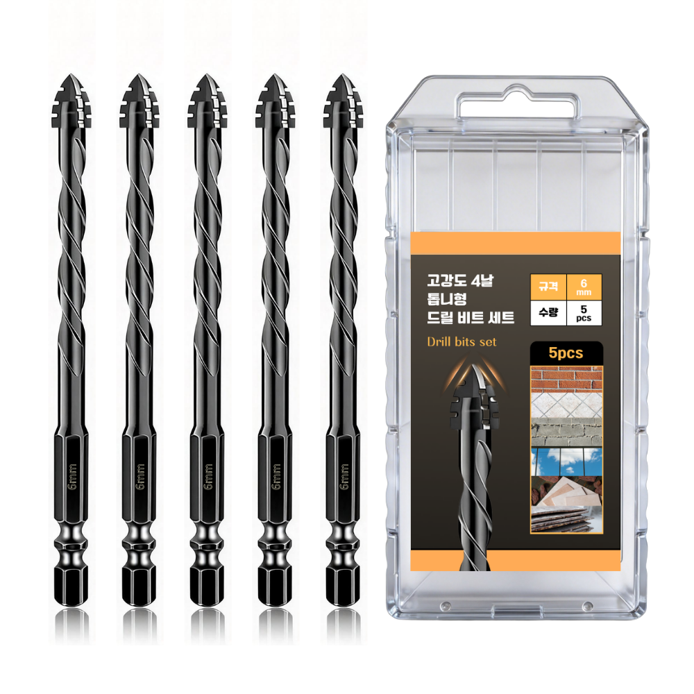 4날 톱니형 콘크리트 드릴 비트 타일 드릴 기리 6mm 5개입 세트, 1세트 14,900원