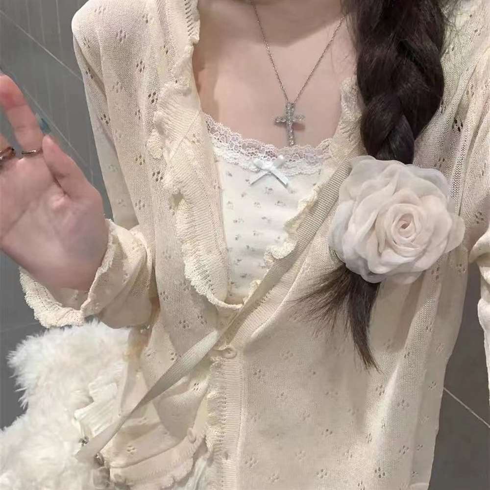 MOSAIRATION 여성용 봄가을 니트 가디건 레이스 트리밍 긴팔  W16 17,040원